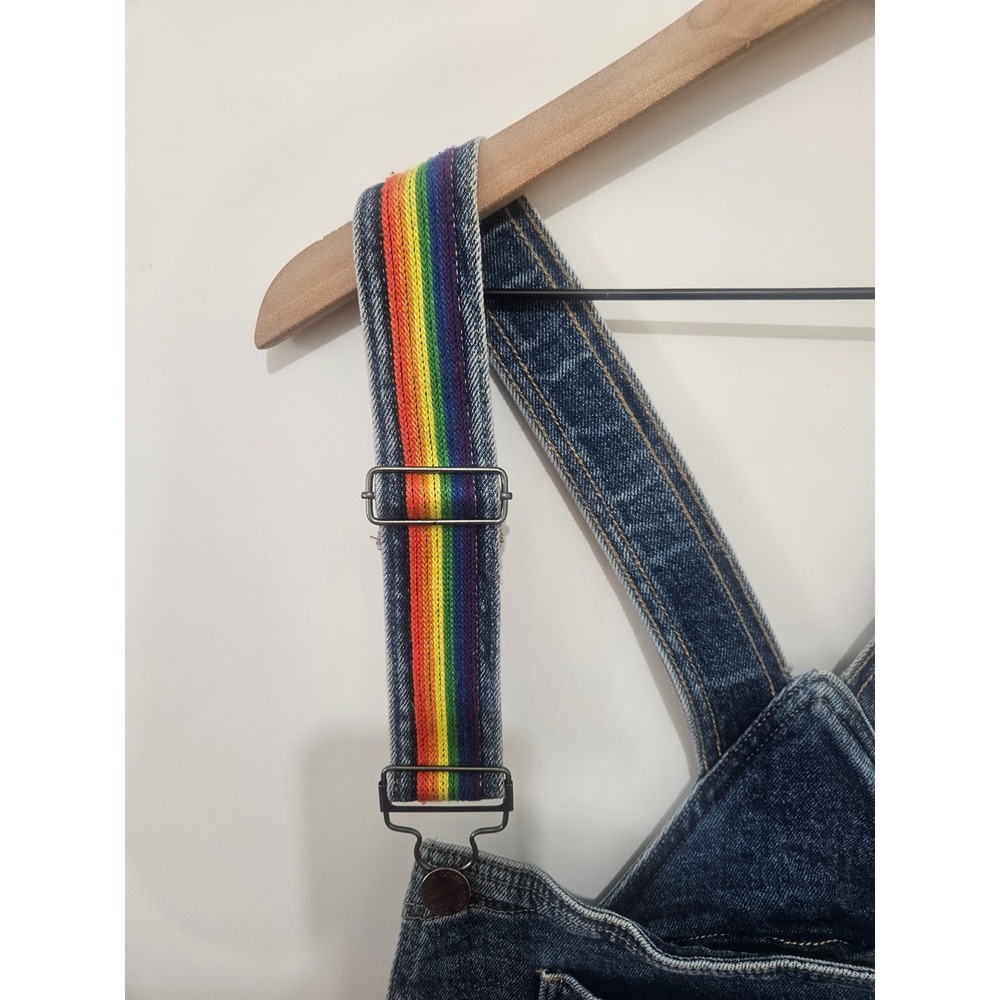 Lane Bryant Rainbow Strap Denim Boyfriend Overalls Shorts Distressed Blu Size 28 - Picture 2 of 9